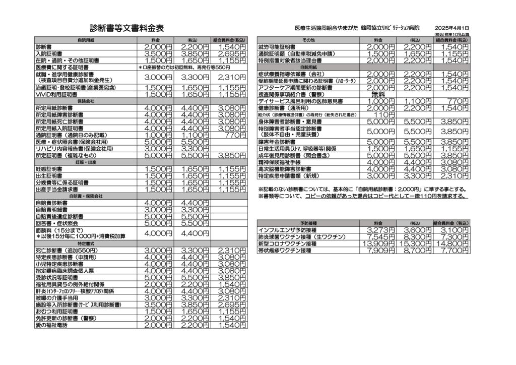 保険外料金表(書類・予防接種)2025.04のサムネイル